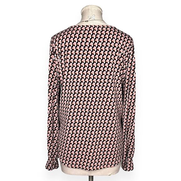 ADRIANNA PAPELL Square Neck Blouse Peasant Top Pink Geometric Work Office - Picture 3 of 9